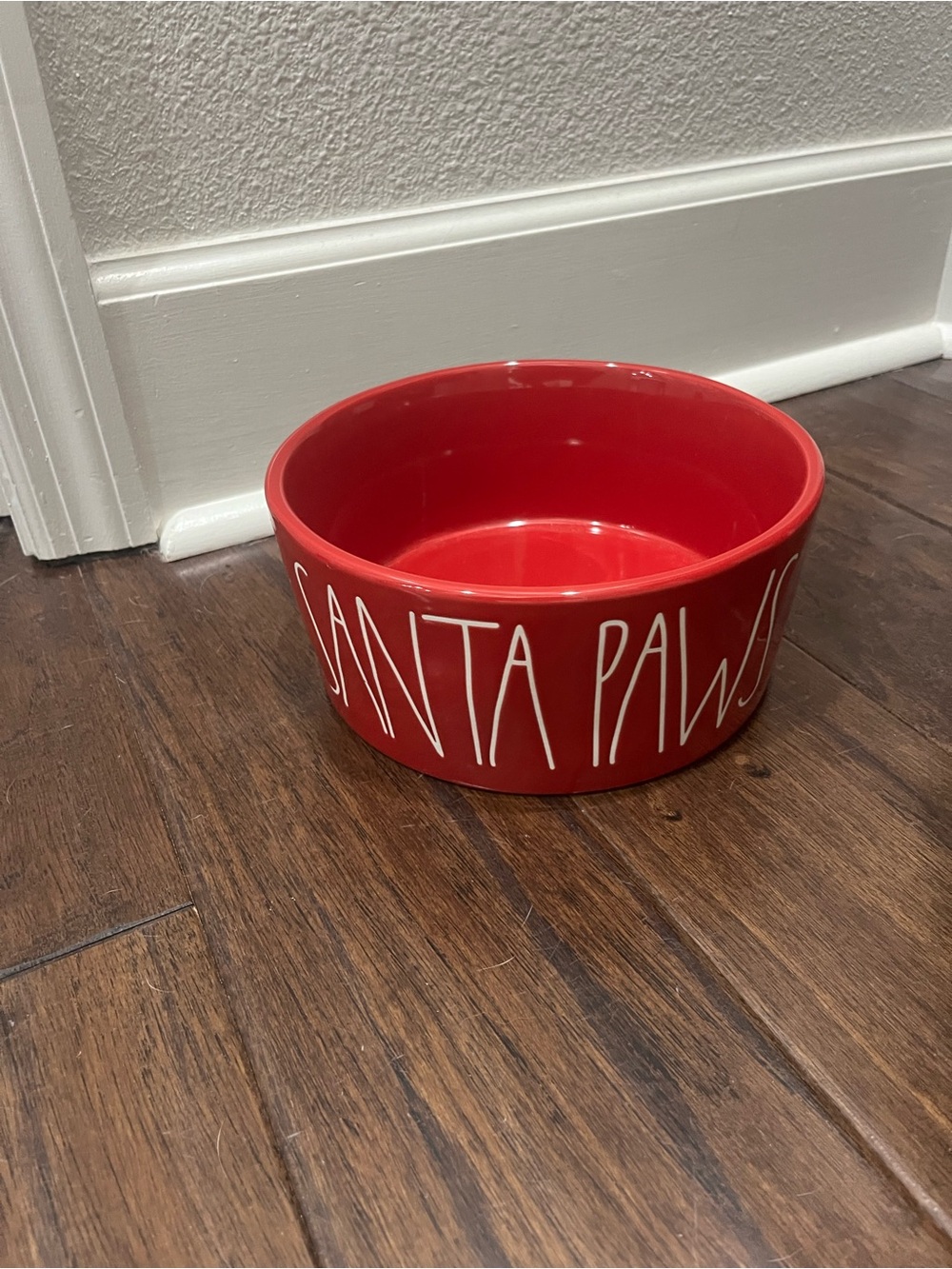 Rae Dunn Red Ceramic 'Santa Paws' Pet Bowl